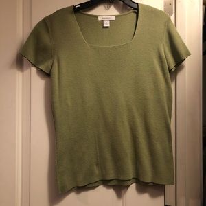Green square neck knit top